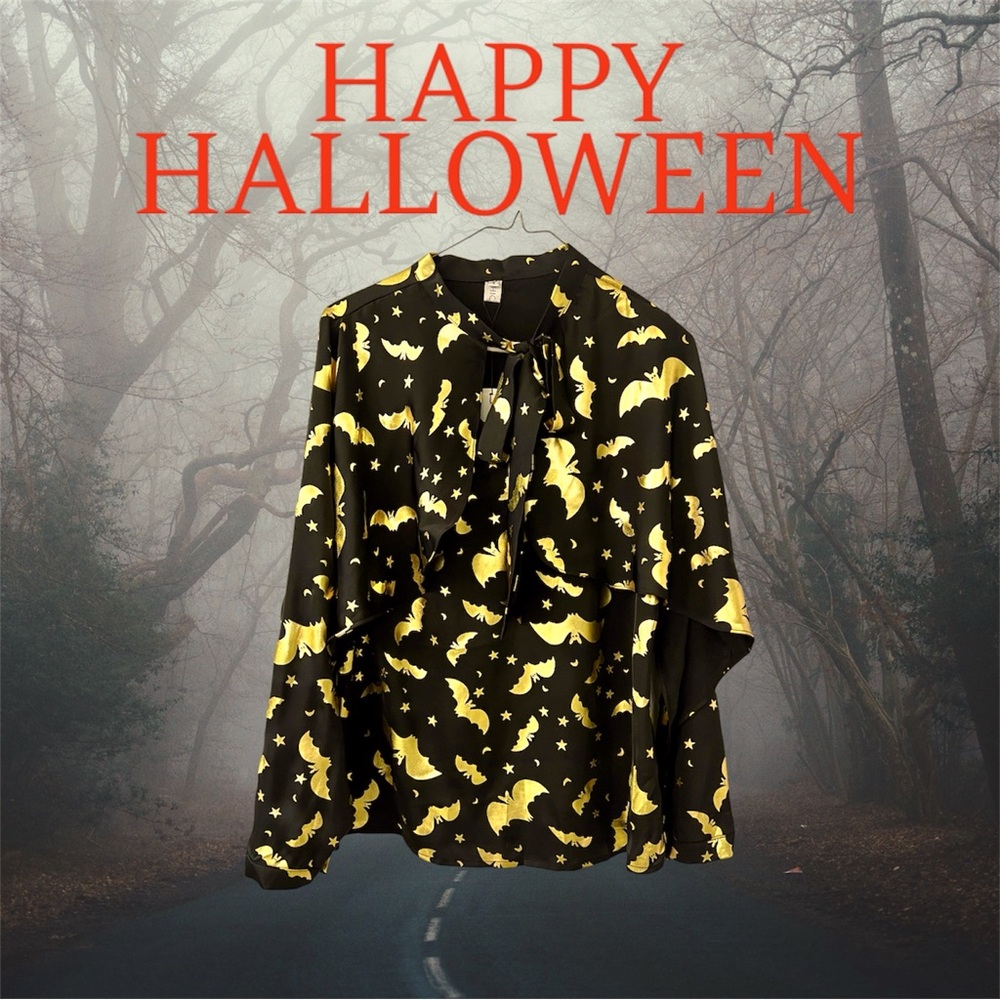 METALLIC GOLD BATS BOWKNOT CAPE SLEEVES TOP by Chic Wish, NWT